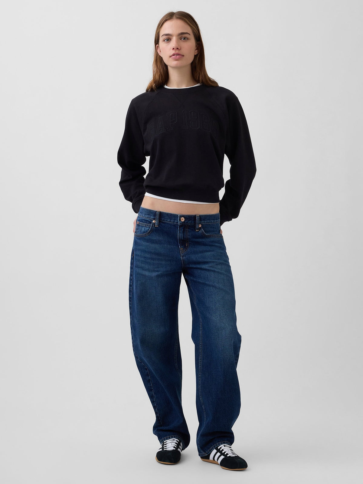 Siyah Fransız Havlu Kumaş Raglan Logo Sweatshirt
