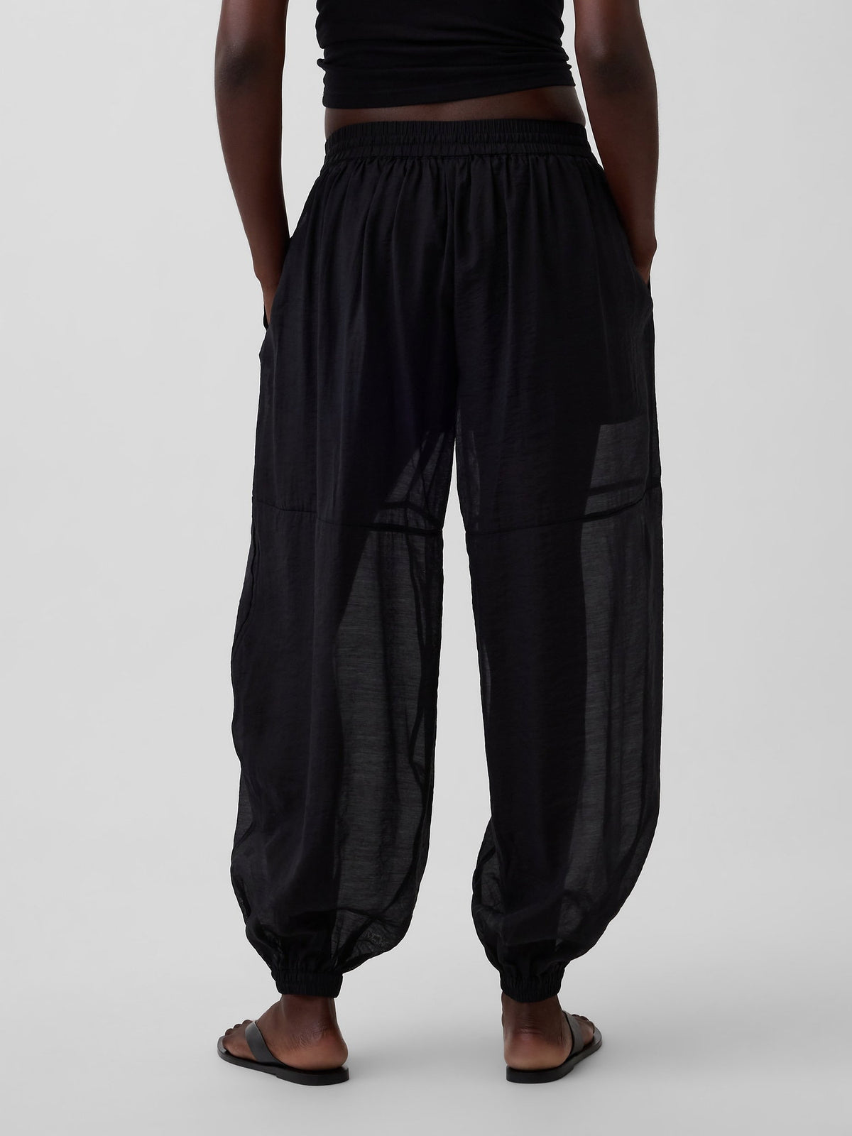 Siyah Sheer Paraşüt Pantolon