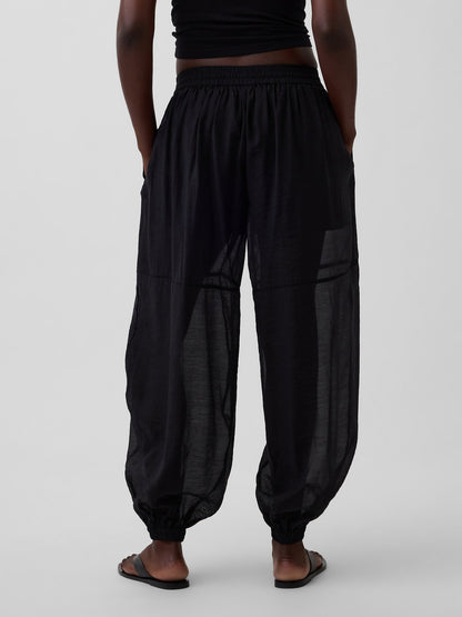 Siyah Sheer Paraşüt Pantolon