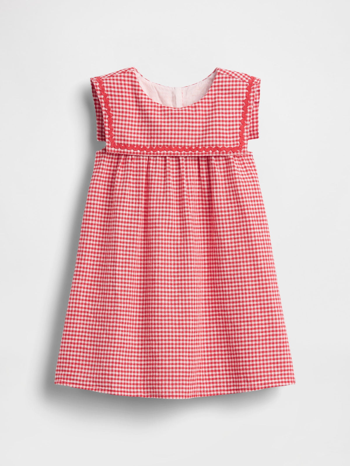 Kırmızı Keten Karışımlı Gingham Sailor Elbise
