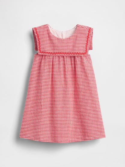 Kırmızı Keten Karışımlı Gingham Sailor Elbise