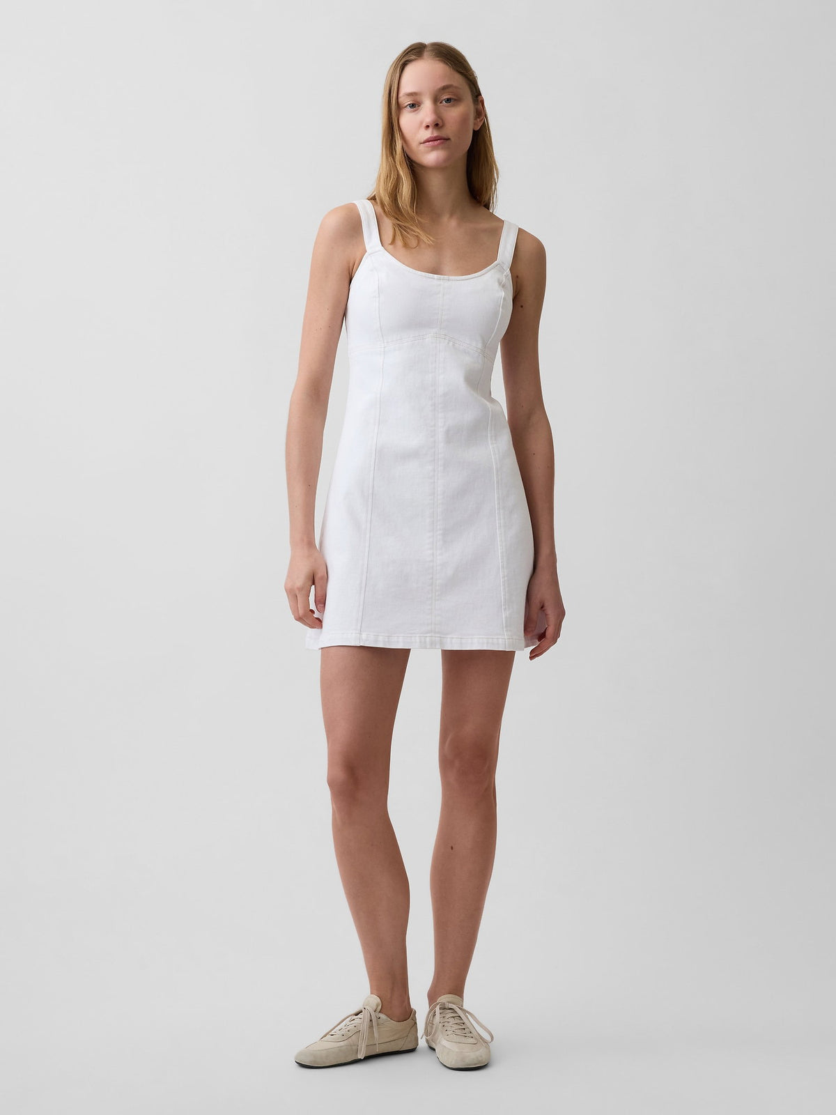 Beyaz Denim Paneled Mini Elbise