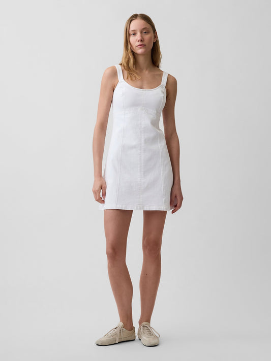 Beyaz Denim Paneled Mini Elbise