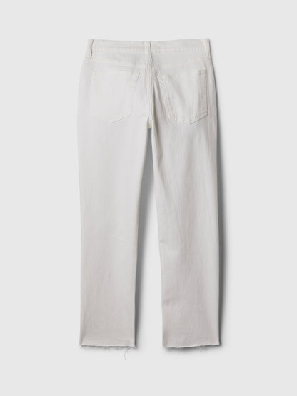 Beyaz High Rise Cheeky Straight Jean Pantolon