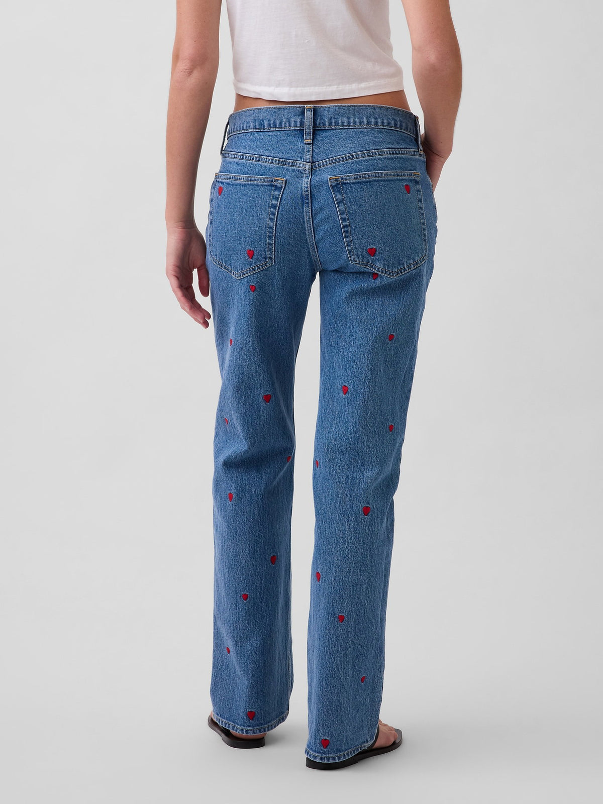 Mavi Mid Rise Işlemeli Relaxed Straight Jean Pantolon