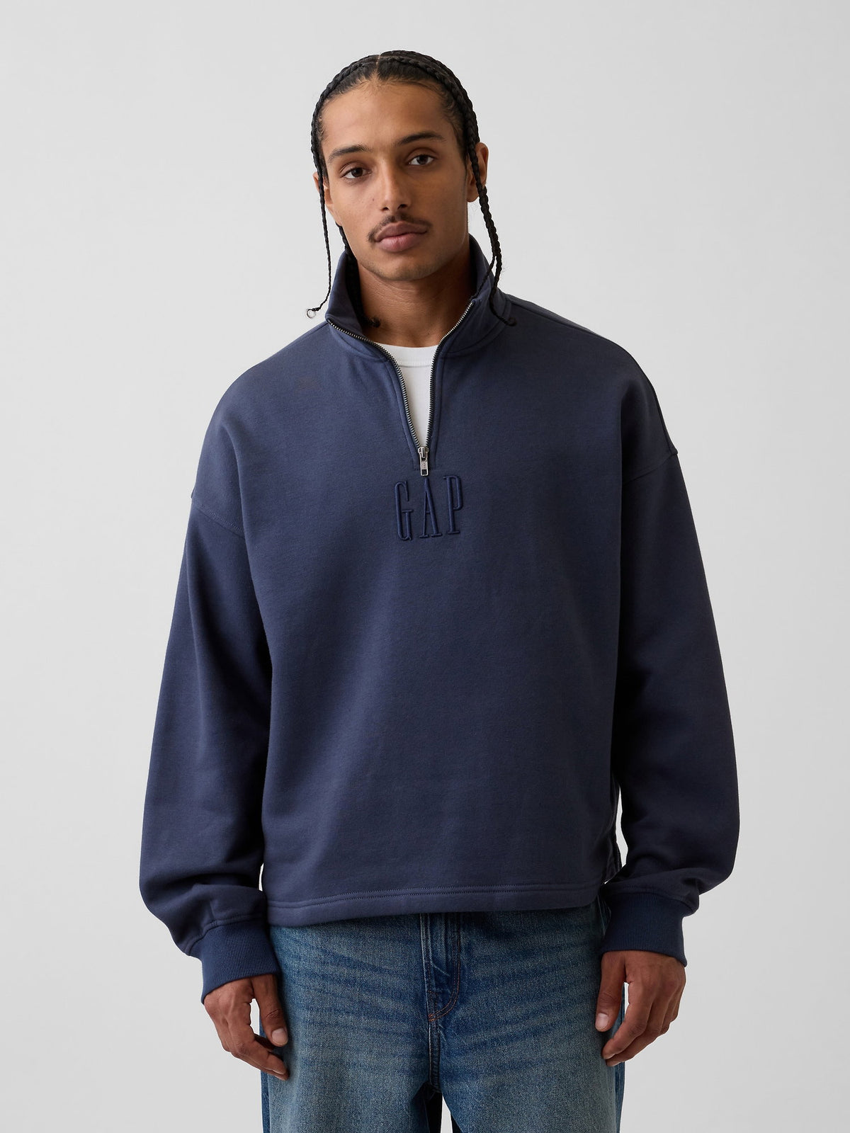 Kırmızı Heavyweight Oversized Logo Yarım Fermuarlı Sweatshirt