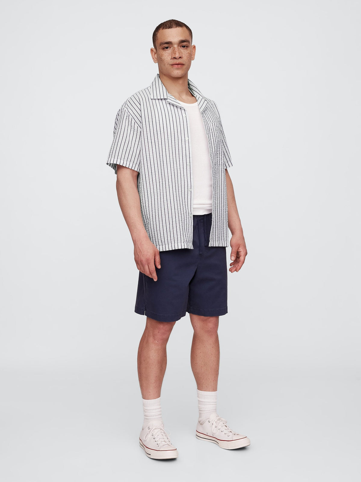 Beyaz Seersucker Boxy Fit Gömlek