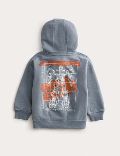 Pamuk Karışımlı Transformers Fermuarlı Kapüşonlu Sweatshirt (2-8 yaş)