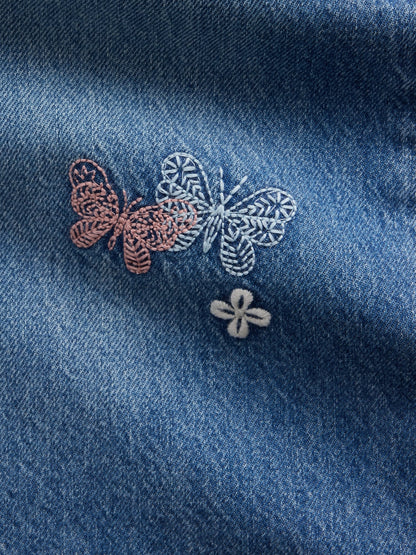 Mavi Low Rise Işlemeli Baggy Jean Pantolon