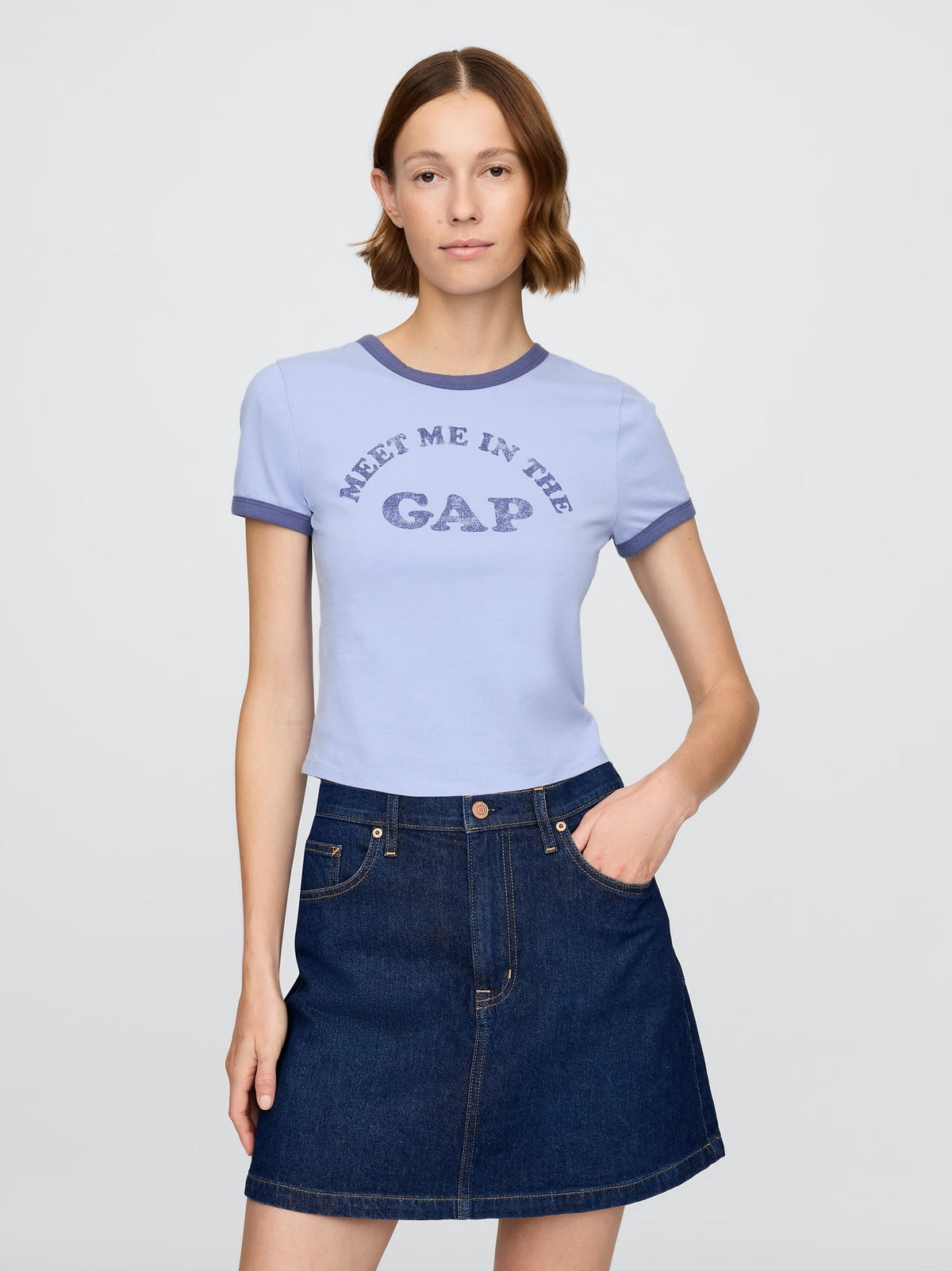 Açık Mavi Gap Logo Crop T-shirt