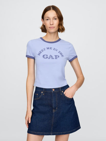 Açık Mavi Gap Logo Crop T-shirt