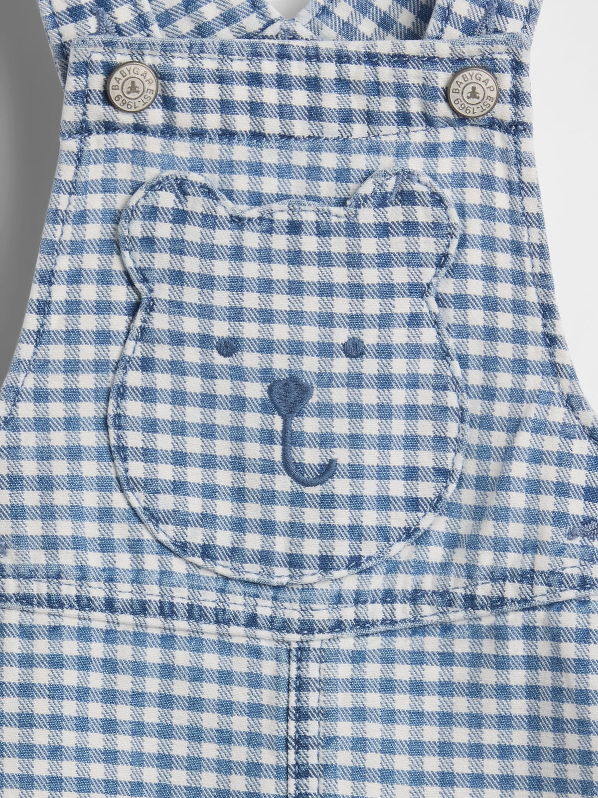 Açık Mavi Gingham Denim Ayı Cep Şort Tulum