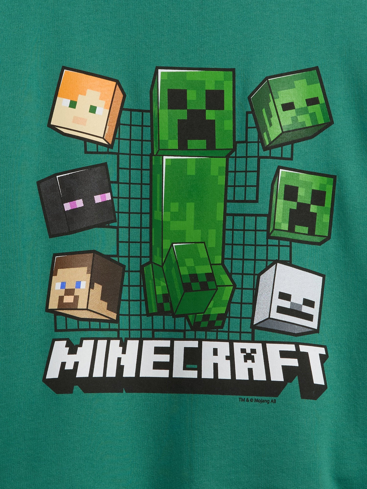 Yeşil Relaxed Minecraft Grafik Baskılı Sweatshirt