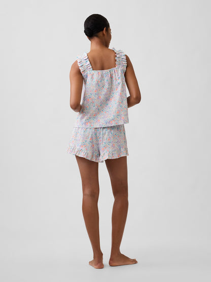 Çok Renkli Fırfırlı Poplin Şort Pijama Altı