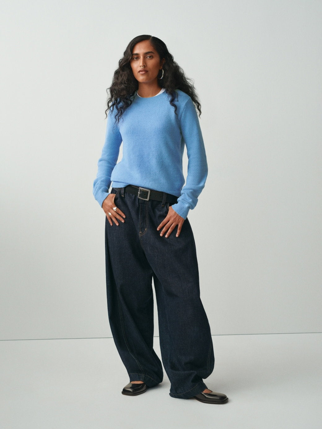 Koyu Mavi High Rise Barrel Jean Pantolon