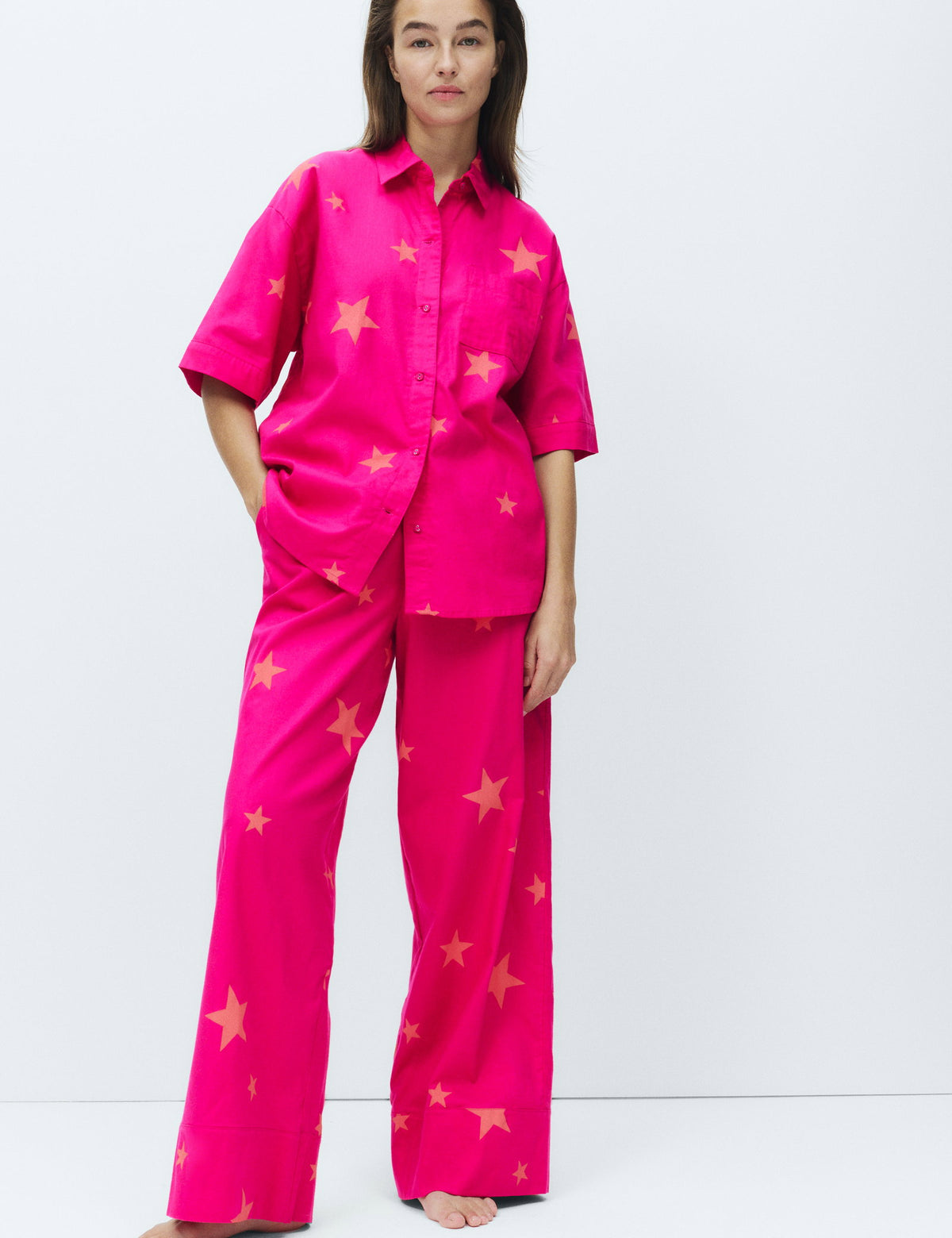 Saf Pamuklu Desenli Pijama Takımı