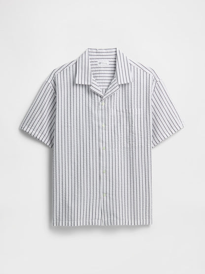 Beyaz Seersucker Boxy Fit Gömlek