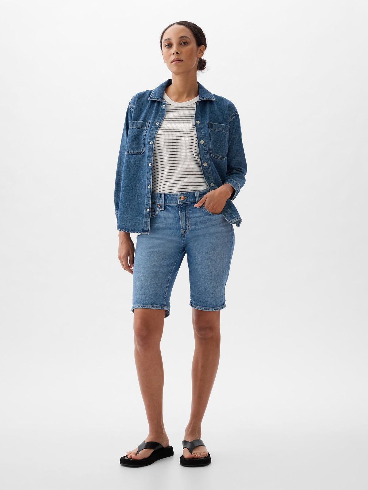 Mavi 9 Mid Rise Denim Bermuda Şort