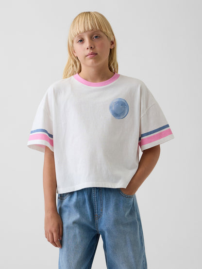 Kırık Beyaz Oversized Grafik Baskılı T-shirt