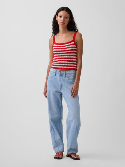 Kırmızı %100 Pamuk Crochet Crop Triko Bluz