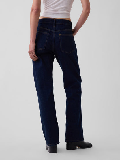 Koyu Mavi Mid Rise Straight Taper Jean Pantolon
