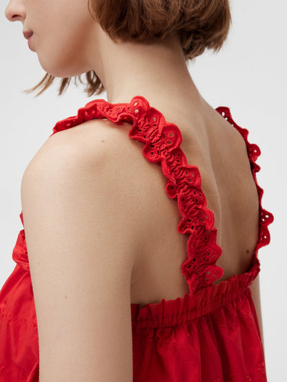 Kırmızı Gap × Dôen Eyelet Shift Mini Elbise