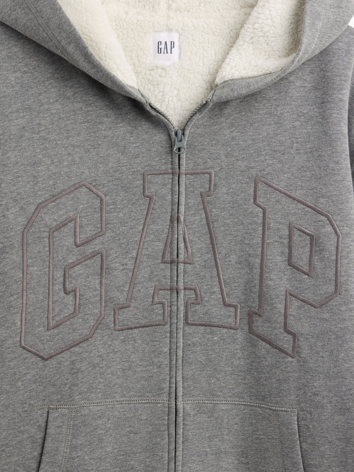 Gri Relaxed Gap Logo Sherpa Astarlı Fermuarlı Sweatshirt