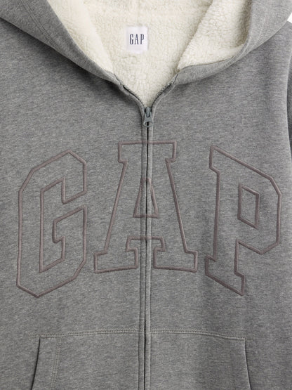 Gri Relaxed Gap Logo Sherpa Astarlı Fermuarlı Sweatshirt