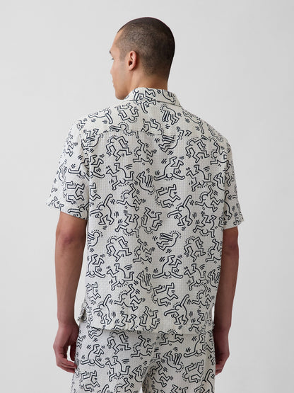 Kırık Beyaz Keith Haring Textured Gömlek