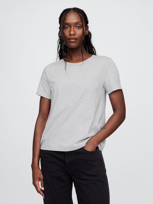Açık Gri %100 Pamuk Vintagesoft Bisiklet Yaka T-shirt
