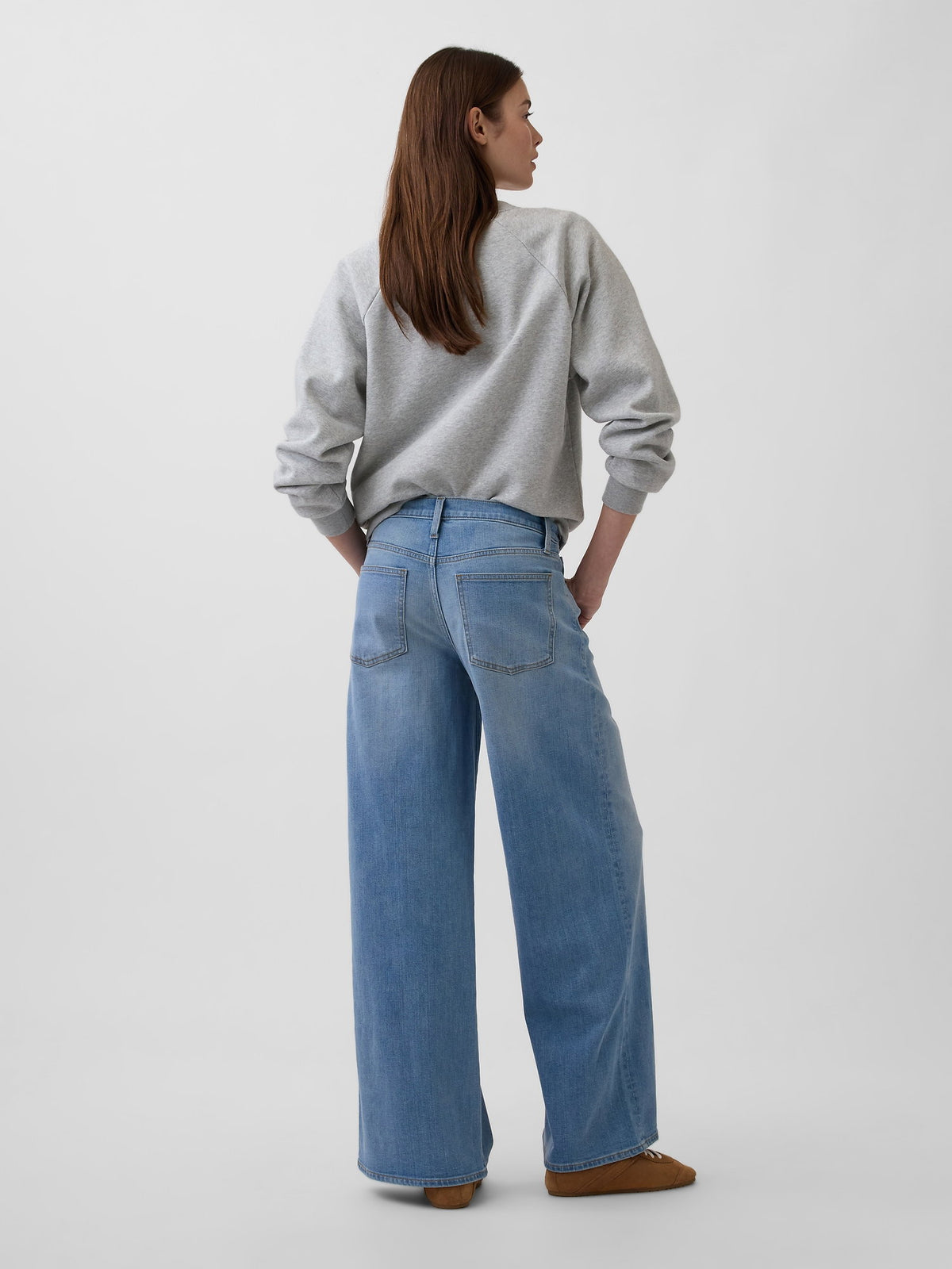 Açık Mavi Mid Rise Wide-leg Jean Pantolon