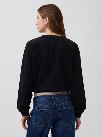 Siyah Fransız Havlu Kumaş Raglan Logo Sweatshirt