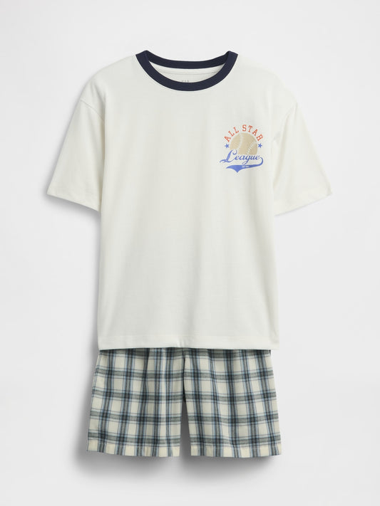 Beyaz Geri Dönüştürülmüş Pijama Şort Takım
