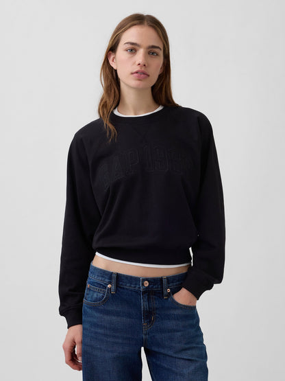 Siyah Fransız Havlu Kumaş Raglan Logo Sweatshirt