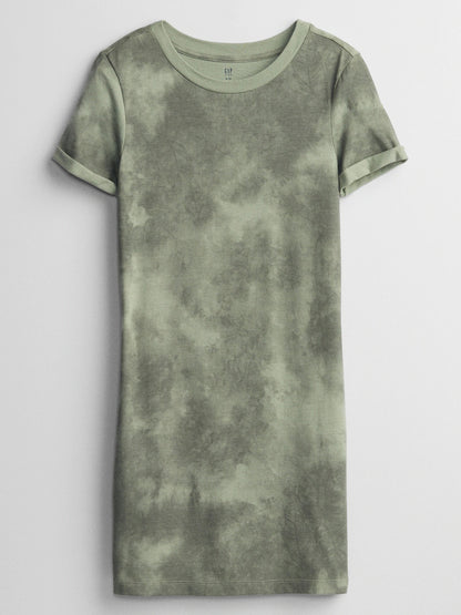 Haki Grafik Baskılı T-shirt Elbise