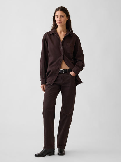 Kahverengi Mid Rise Straight Taper Jean Pantolon
