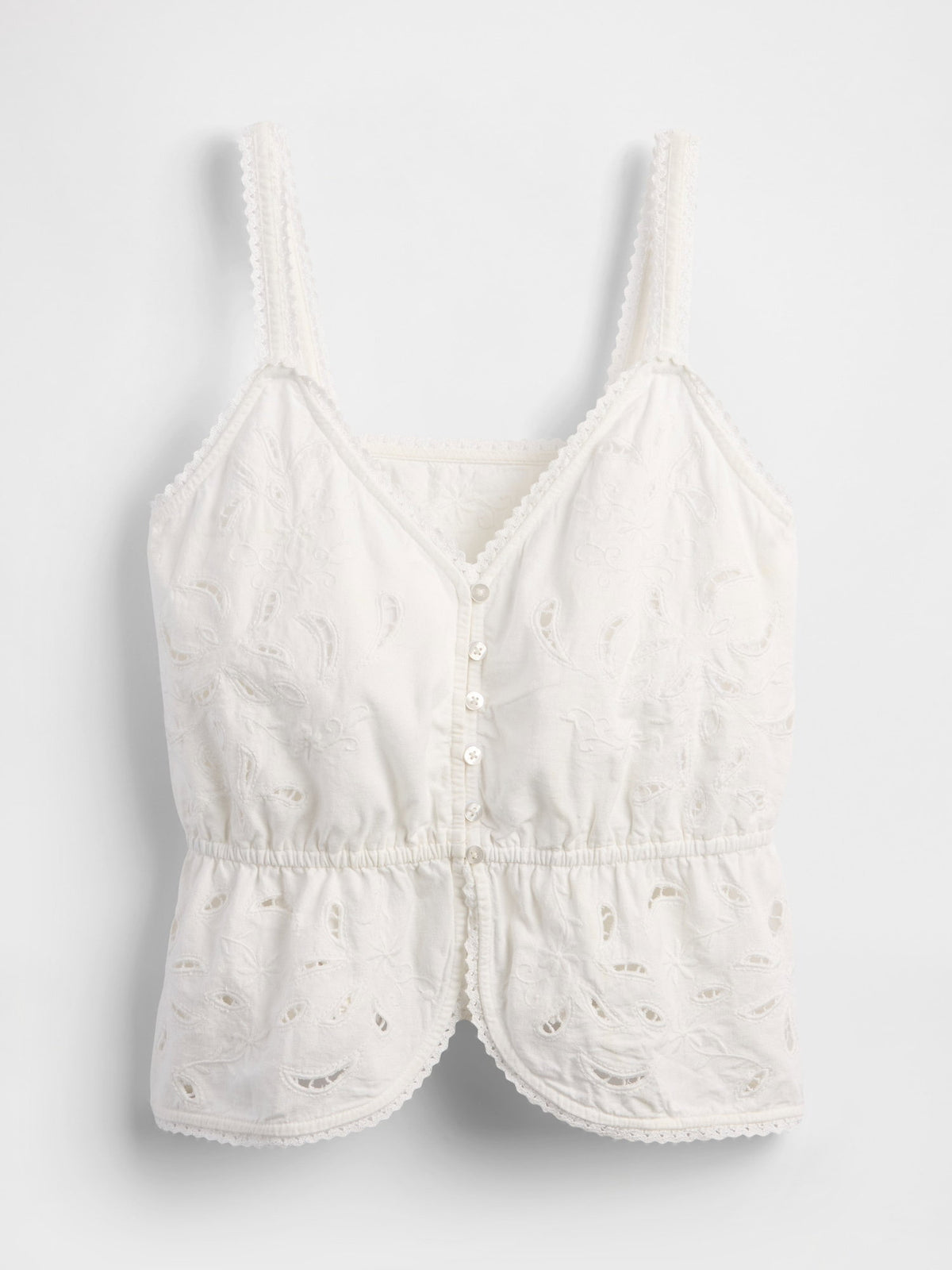 Beyaz Keten Karışımlı Eyelet Peplum Bluz