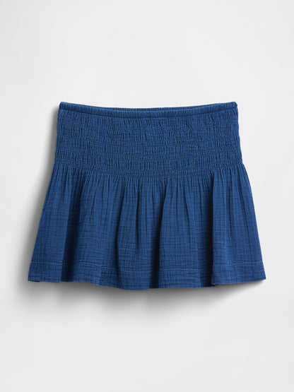 Mavi Pamuk Gauze Denim Smocked Waist Mini Şort