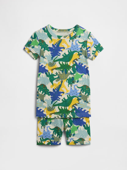 Yeşil %100 Organik Pamuk Dino Pijama Takımı