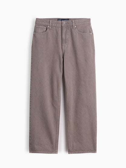 Açık Kahverengi Low Slung Relaxed Straight Crop Jean Pantolon