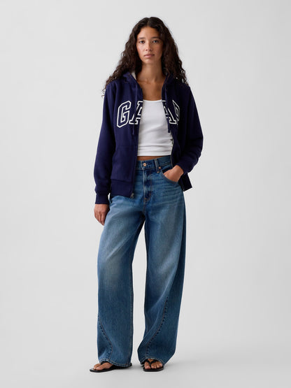 Kırık Beyaz Relaxed Gap Logo Sherpa-astarlı Fermuarlı Sweatshirt
