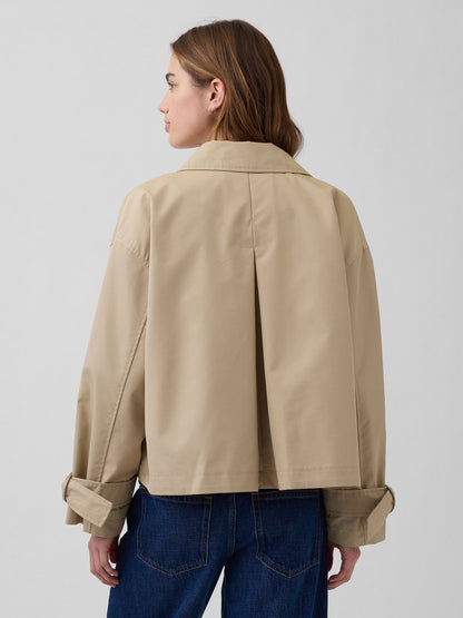 Bej Oversized Crop Trençkot Ceket