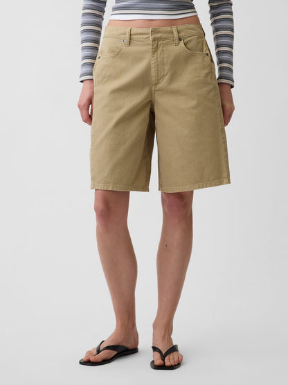 Siyah Mid Rise Twill Side-pleat Şort