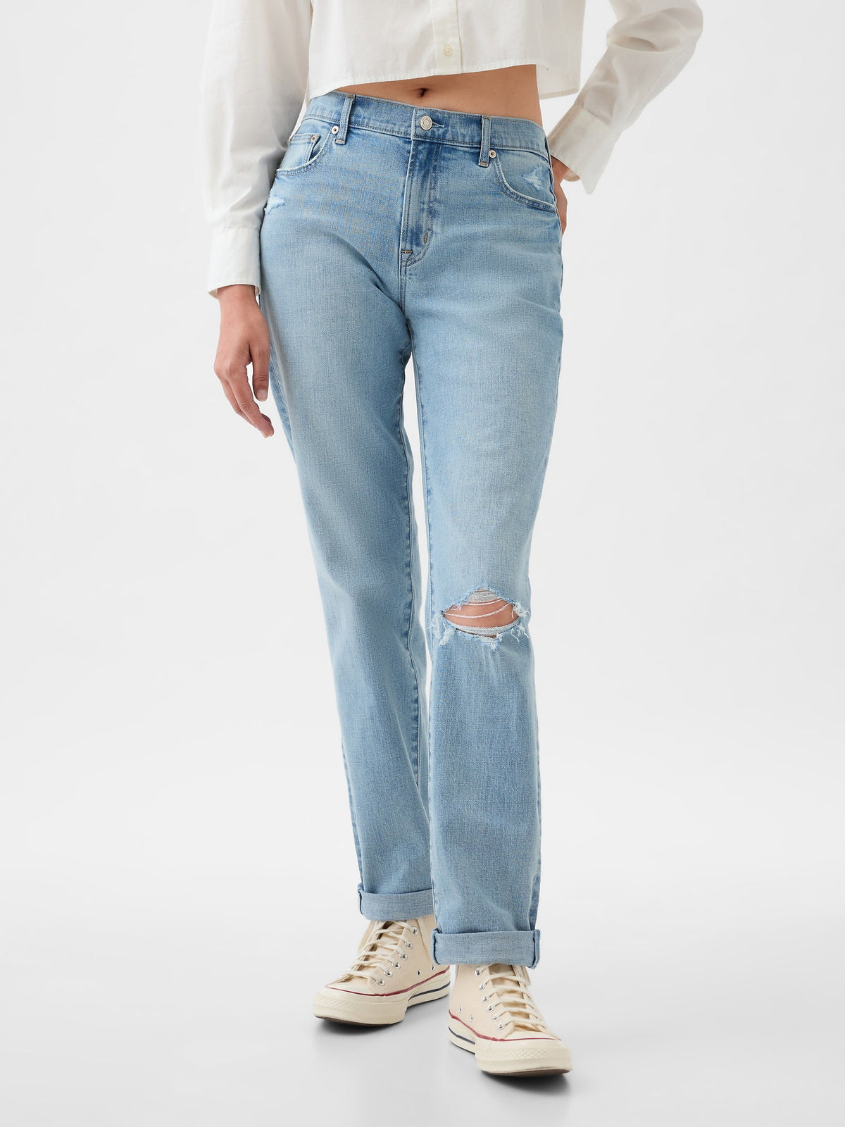 Açık Mavi Mid Rise Girlfriend Jean Pantolon