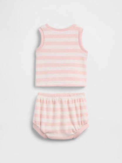 Pembe Bebek Havlu Terry Çizgili Outfit Set