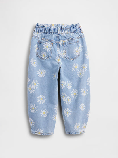 Mavi Papatya Baskılı Horseshoe Jean Pantolon