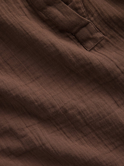 Kahverengi Pamuk Gauze Oversized Split-neck Üst
