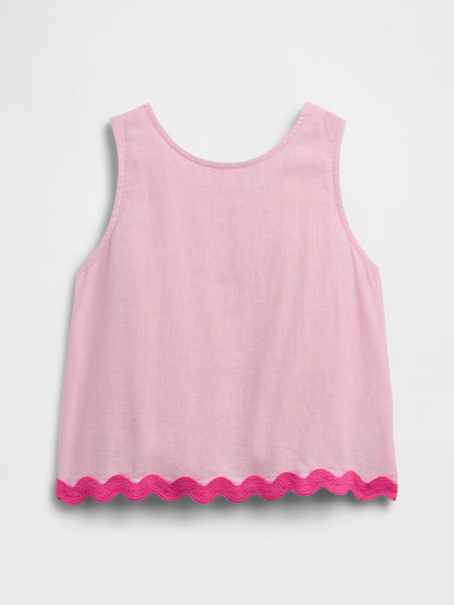 Açık Pembe Keten Karışımlı Kolsuz Bluz