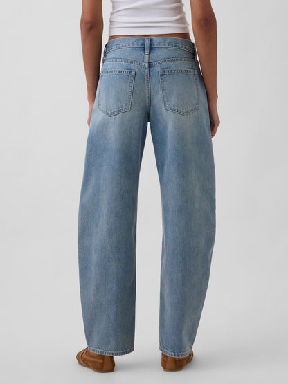 Açık Mavi Low Rise Barrel Jean Pantolon