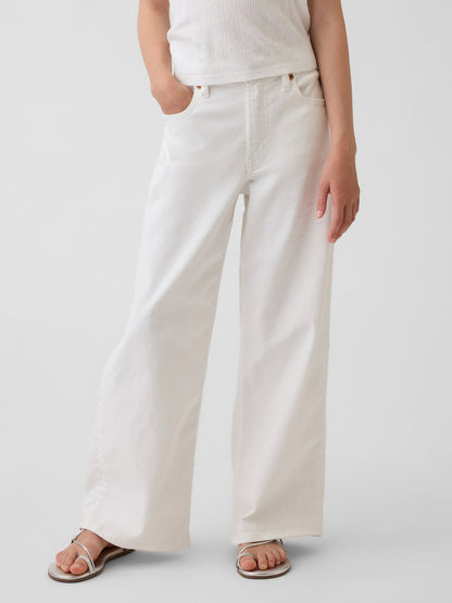 Beyaz Low Rise Stride Wide-leg Jean Pantolon